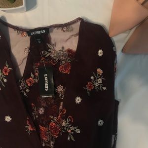 NWT - Express Maroon Embroidery Thong Bodysuit